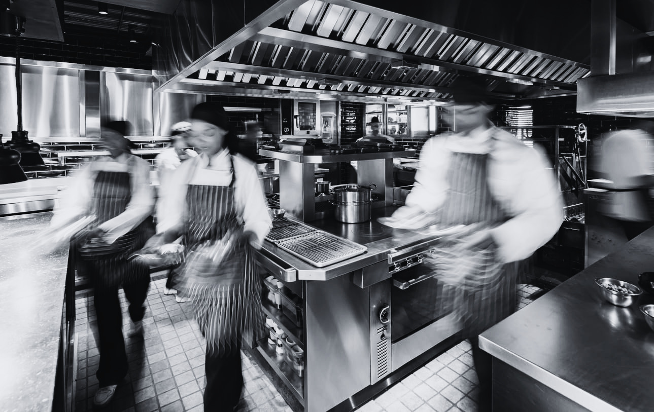movement in busy commercial kitchen